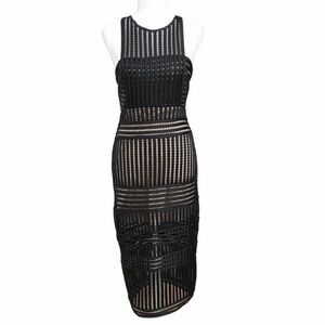 ENDLESS ROSE BLACK LACE CREAM LINING SHEATH MIDI BODYCON COCKTAIL DRESS - S